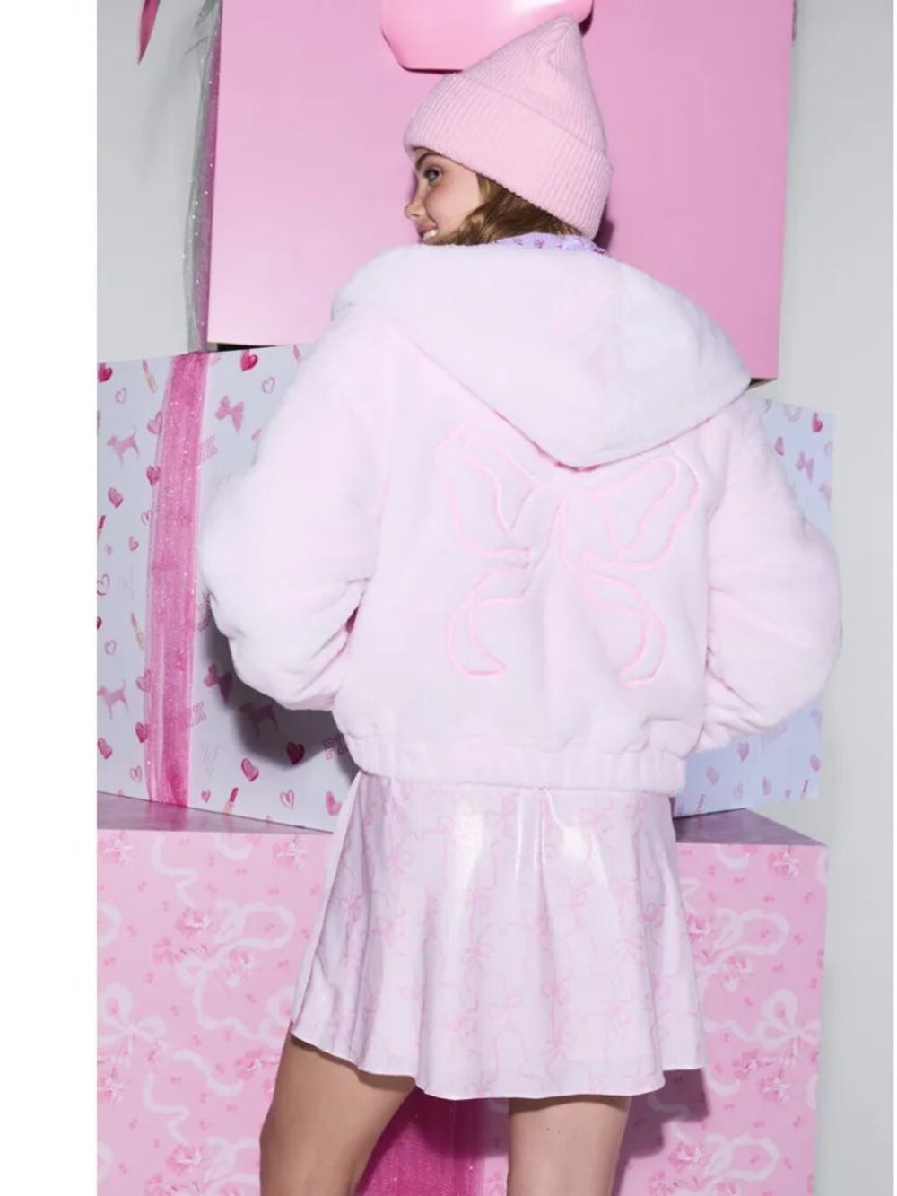 NEW PINK VICTORIA'S SECRET LOVESHACKFANCY faux fur bomber jacket small